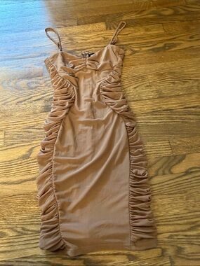 Hazel Boutique Ruched Bodycon Spaghetti Strap Dress - Brown Size 5
